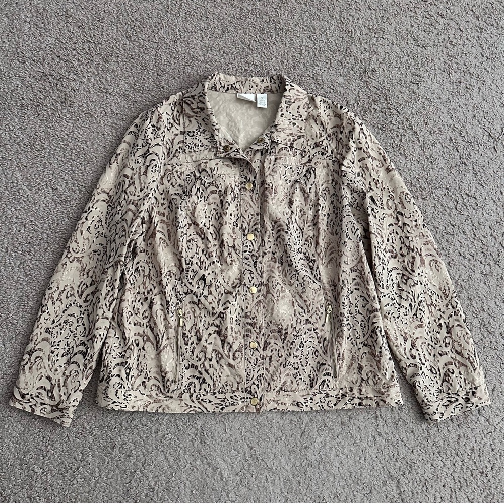 Zenergy by Chico's Beige Patterned Jacket Womens 2 (L/12) Leopard